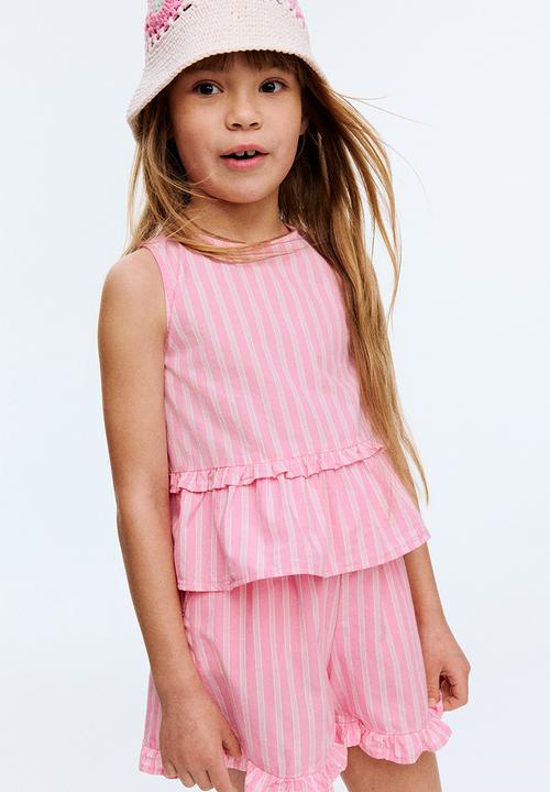 H&M - Cotton peplum top - pink striped