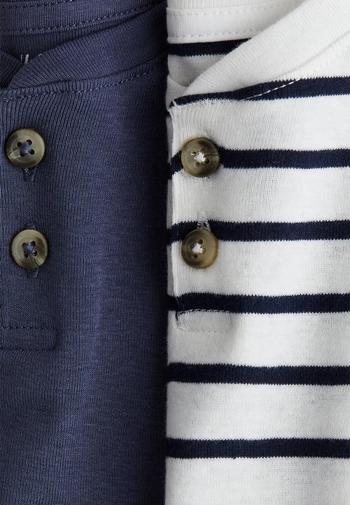 H&M - 2-Pack henley T-shirts - dark blue striped