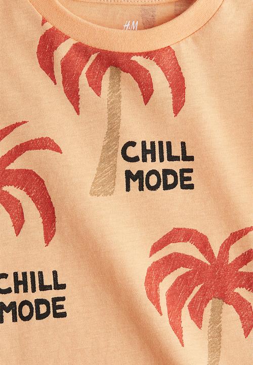 H&M - Printed T-shirt - light orange/chill mode 