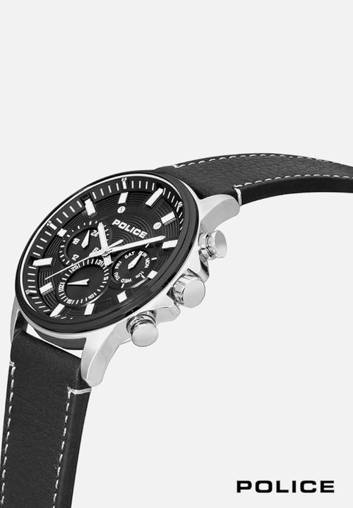 Police - Dial leather strap watch - black