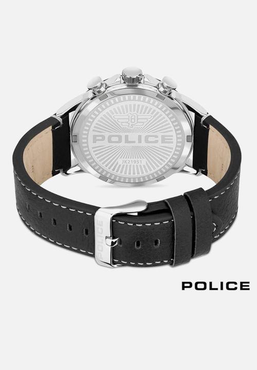 Police - Dial leather strap watch - black