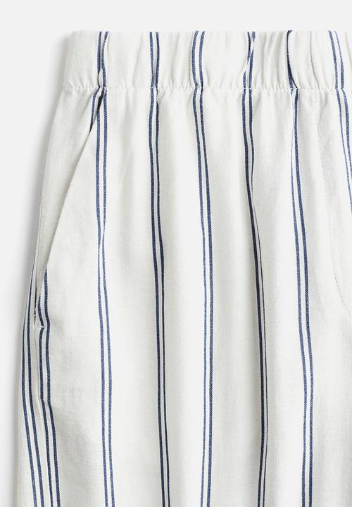 H&M - Wide linen-blend trousers - white & blue striped