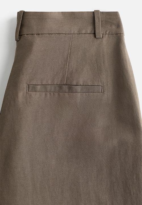 H&M - Wide linen-blend trousers - dark beige