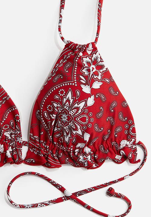 H&M - Padded triangle bikini top - red & paisley-patterned