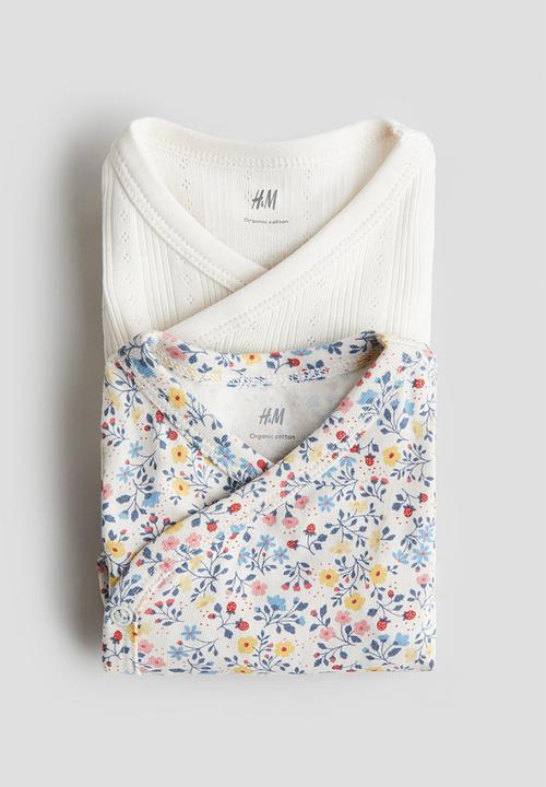 H&M - 2-Pack wrapover bodysuits - white/floral
