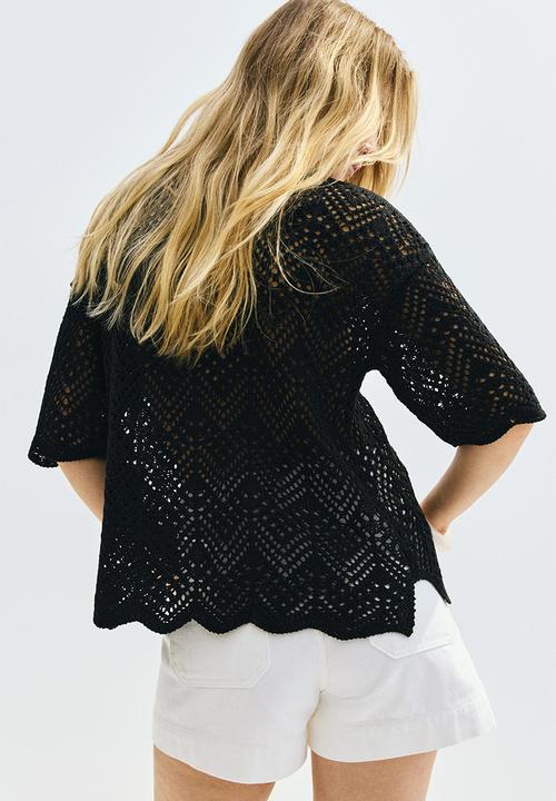 H&M - Short-sleeved pointelle-knit shirt - black