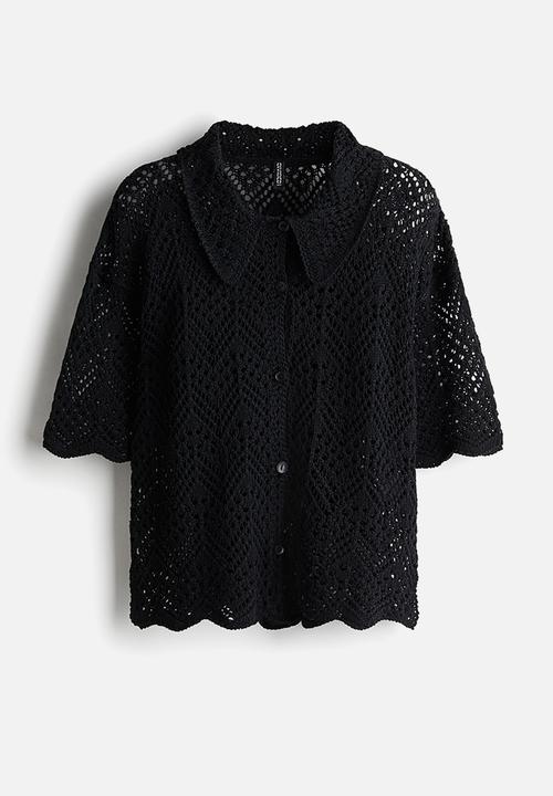 H&M - Short-sleeved pointelle-knit shirt - black