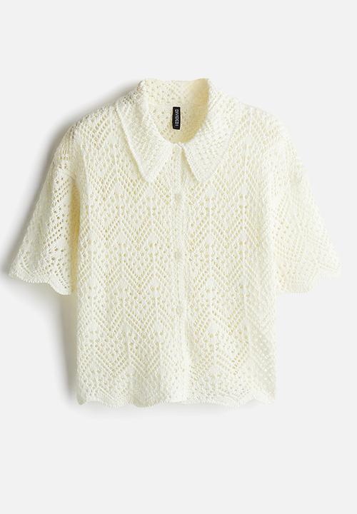 H&M - Short-sleeved pointelle-knit shirt - cream