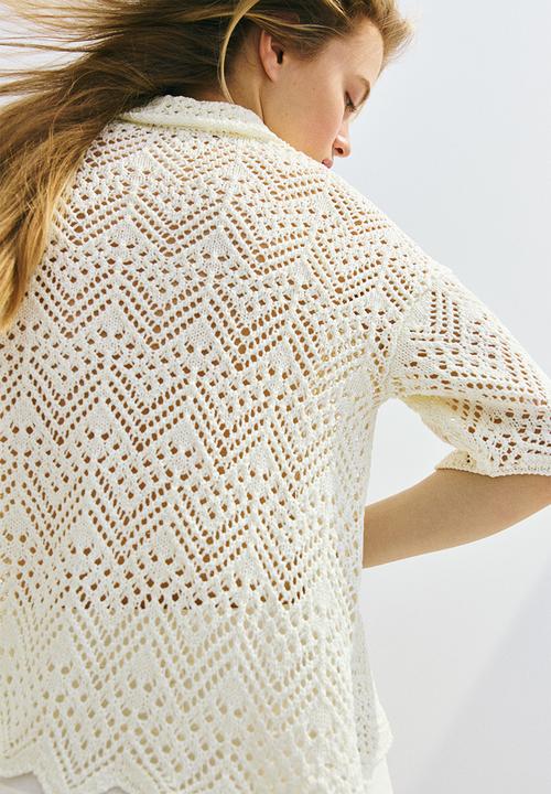 H&M - Short-sleeved pointelle-knit shirt - cream