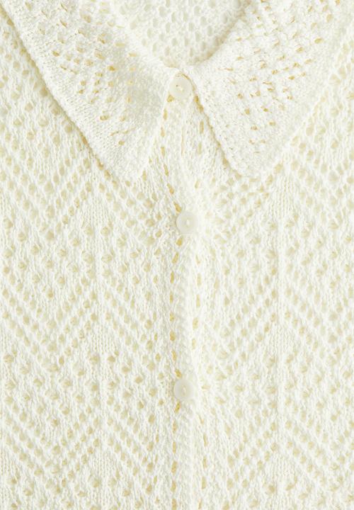 H&M - Short-sleeved pointelle-knit shirt - cream