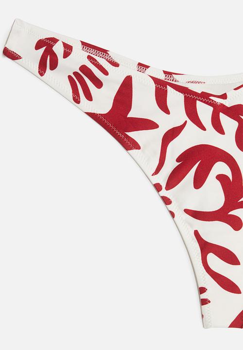 H&M - Thong bikini bottoms - white & dark red patterned