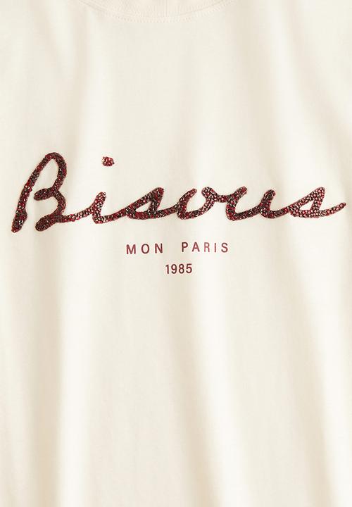 H&M - Printed t-shirt - cream bisous