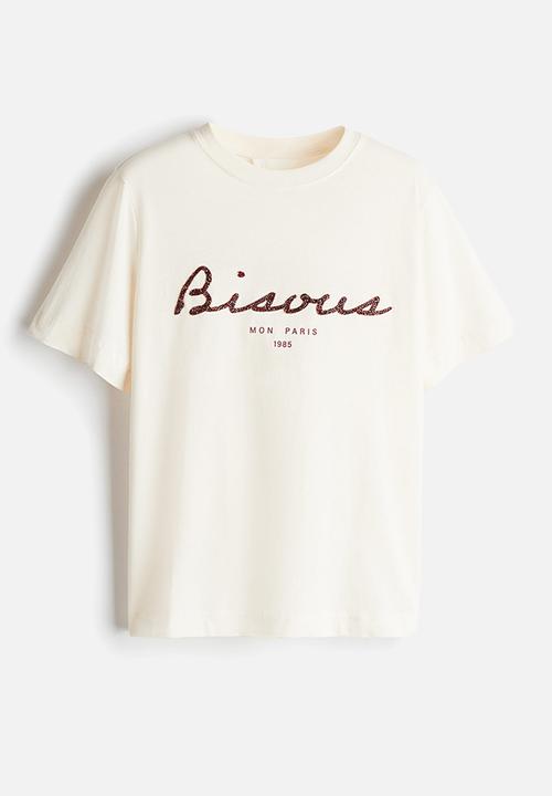 H&M - Printed t-shirt - cream bisous