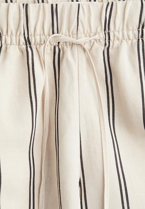 H&M - Mama before & after linen-blend trousers - light beige/striped