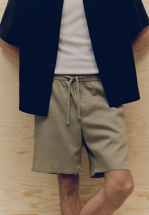 H&M - Relaxed fit linen-blend shorts - khaki green