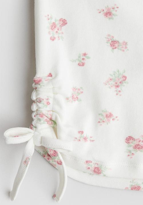 H&M - Drawstring-detail jersey top white/floral