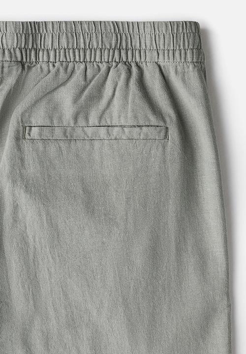 H&M - Regular fit linen-blend trousers - sage green