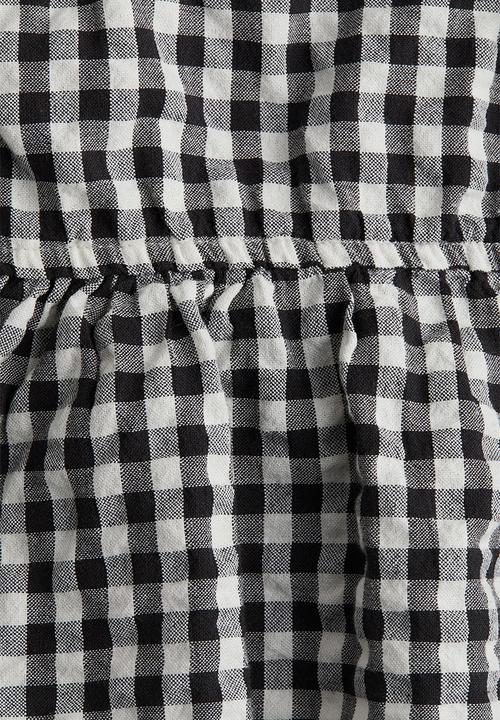 H&M - Bow-detail peplum top -black/checked