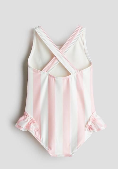H&M - Printed flounce-trimmed swimsuit -  - pink/bluey
