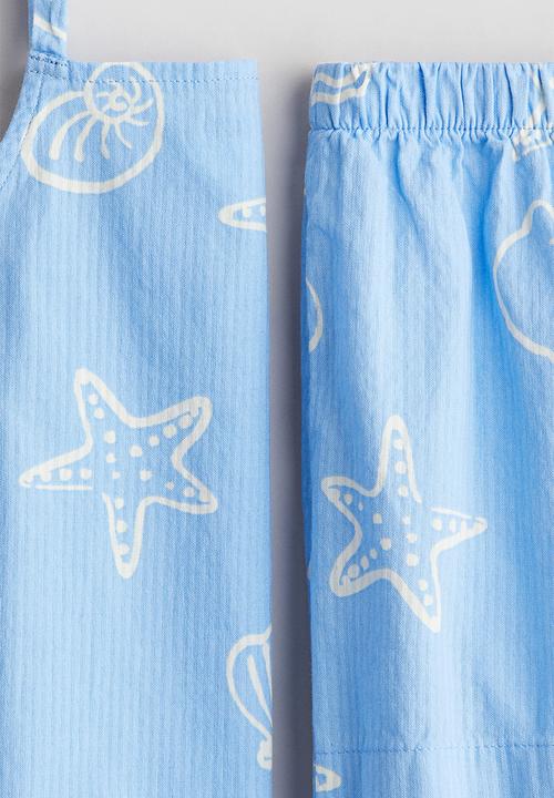 H&M - 2-piece cotton strappy top and shorts set - light blue/patterned 