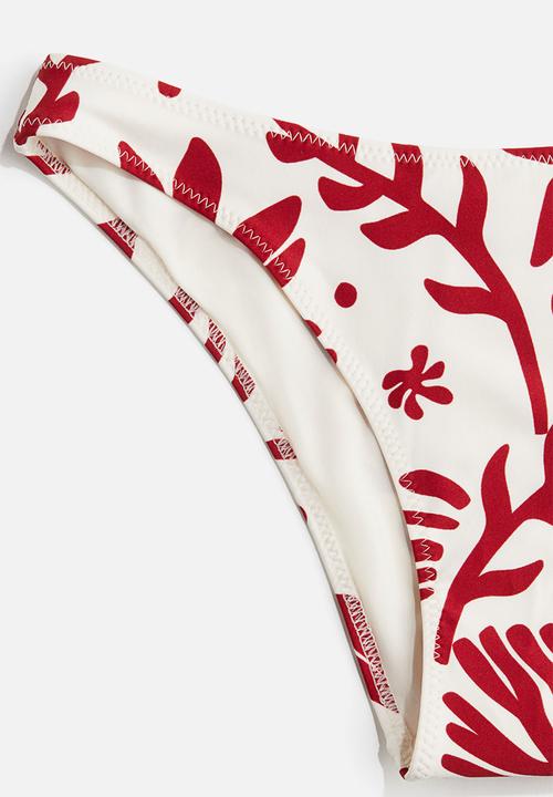 H&M - Cheeky bikini bottoms - white & dark red patterned
