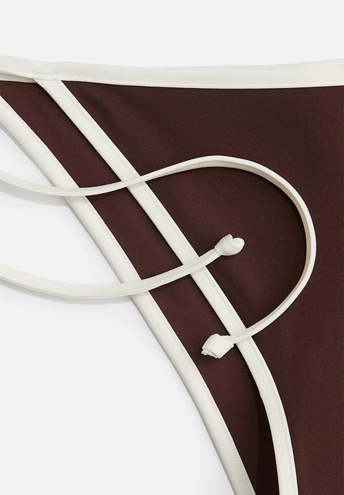 H&M - Tie tanga bikini bottoms - dark brown & white