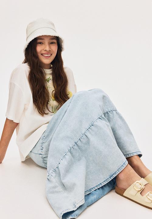 H&M - Tiered denim skirt - light denim blue