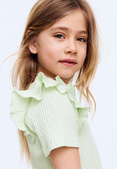 H&M - Flounce-trimmed cotton top - light green