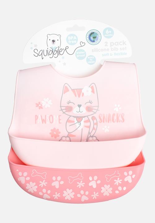 Character Group - 2PK Cats Print Silicone Bibs-  pink