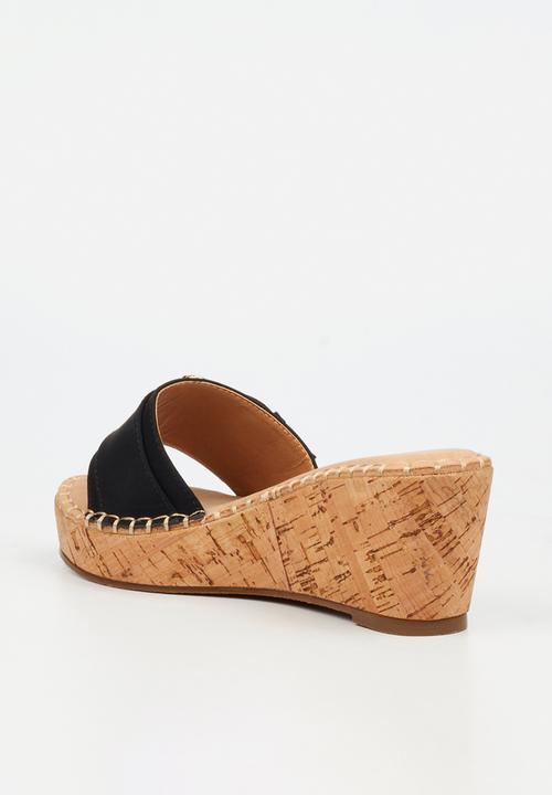 Miss Black - JAYDA 6 Buckle Mule Cork Wedge  - Black