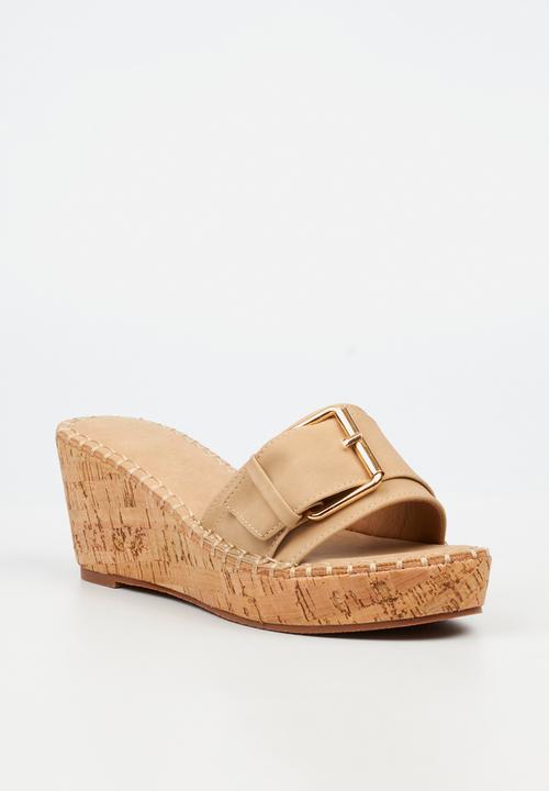 Miss Black - JAYDA 6 Buckle Mule Cork Wedge  - Neutral 