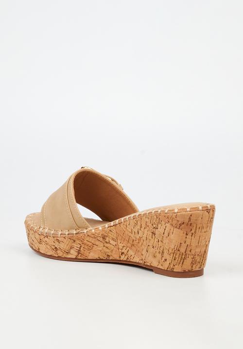 Miss Black - JAYDA 6 Buckle Mule Cork Wedge  - Neutral 