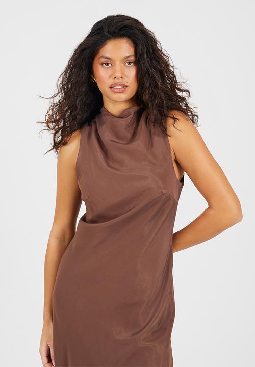 Brave Soul - Ladies Midi Sleeveless Asymmetric Dress - Light Brown