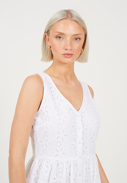 Brave Soul - Ladies Broiderie Dress - White