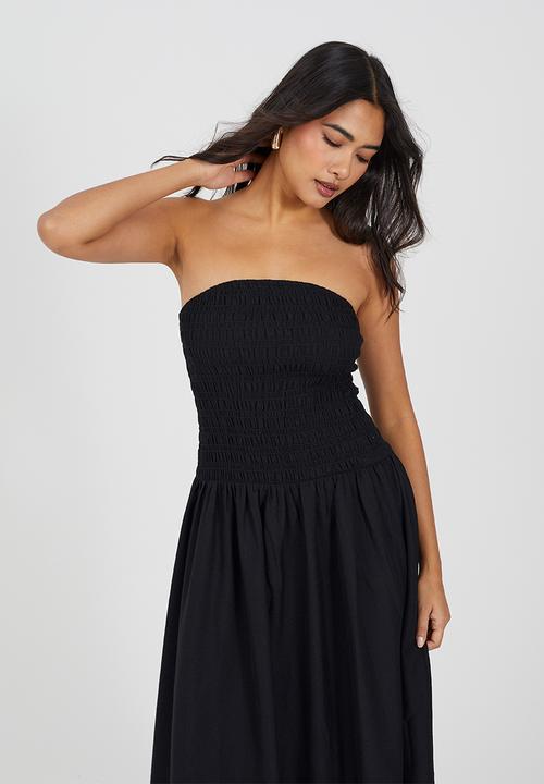 Brave Soul - Ladies Strapless Sheering Midi Dress - Black