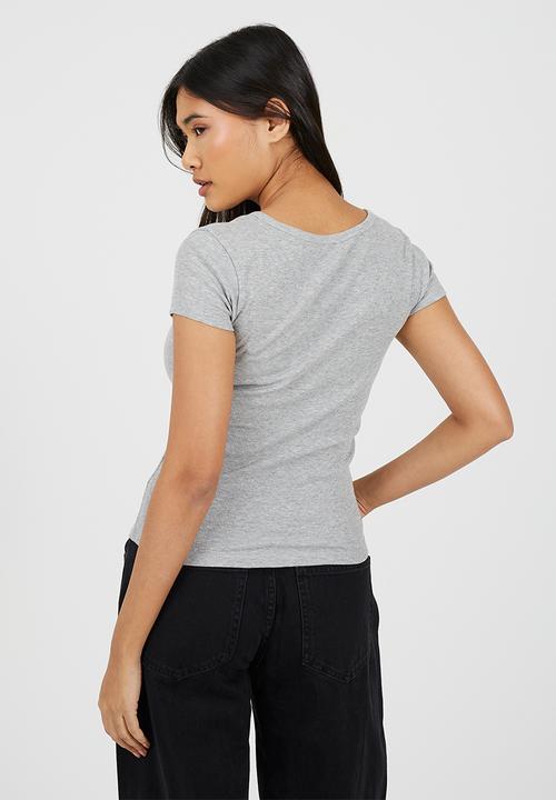 Brave Soul - Ladies Short Sleeve Quarter Button Top - Grey Marl