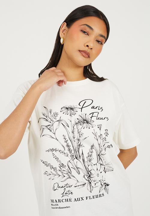 Brave Soul - Ladies Short Sleeve Crew Neck Graphic T-Shirt - Cream