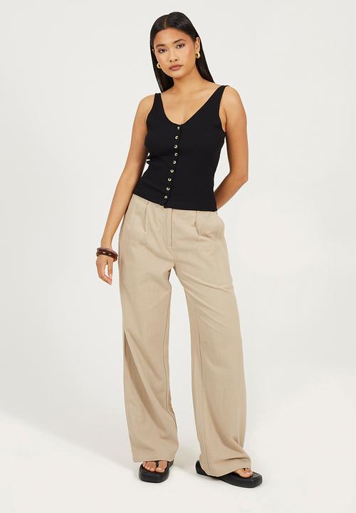 Brave Soul - Ladies Button Down Ribbed Vest - Black