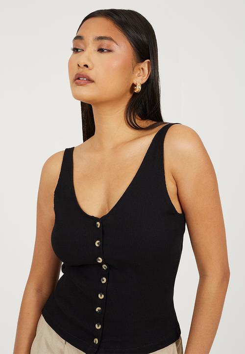 Brave Soul - Ladies Button Down Ribbed Vest - Black