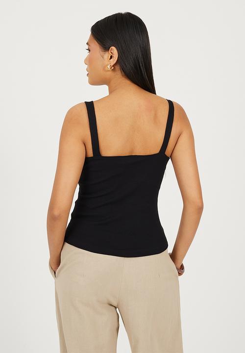Brave Soul - Ladies Button Down Ribbed Vest - Black