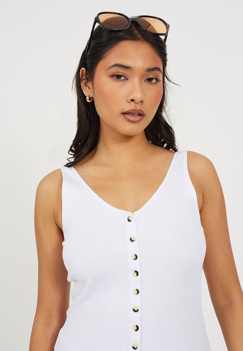 Brave Soul - Ladies Button Down Ribbed Vest - White