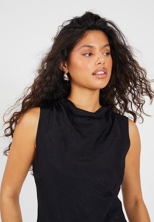 Ladies Midi Sleeveless Asymmetric Dress - Black