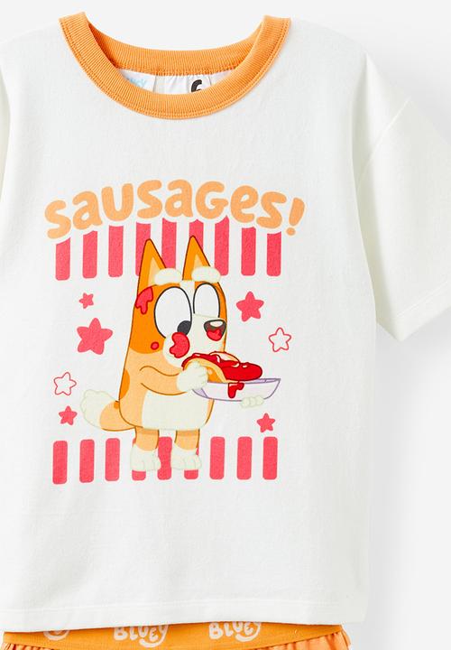 Cotton On - Damon short sleeve pyjama set license - lcn blu vanilla/bingo sausages