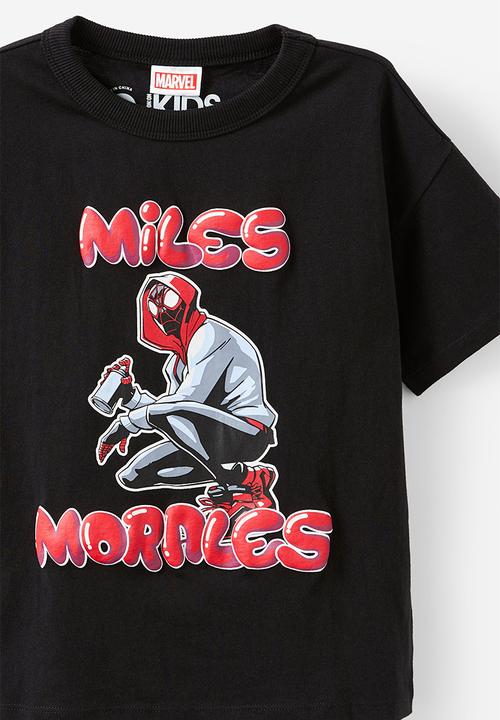 Cotton On - Licensed drop shoulder short sleeve tee - lcn mar black/spiderman miles morales