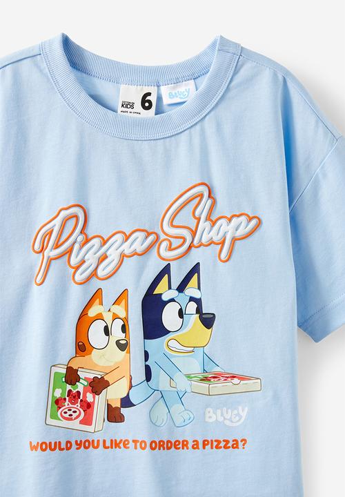Cotton On - Licensed drop shoulder short sleeve tee - lcn blu dawn blue/blueys pizza