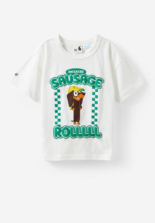 Cotton On - Licensed drop shoulder short sleeve tee - lcn blu vanilla/snickers sausage roll