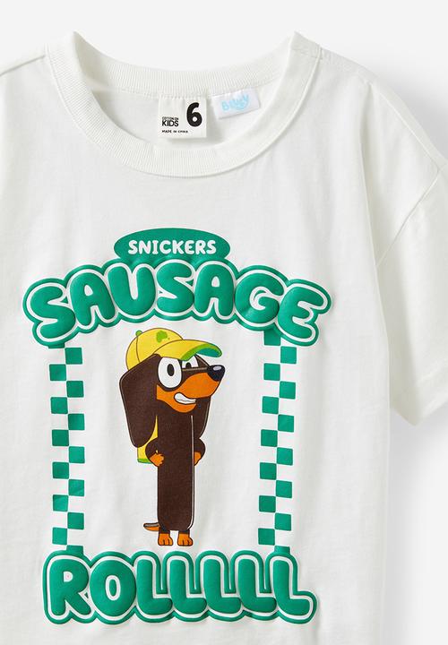 Cotton On - Licensed drop shoulder short sleeve tee - lcn blu vanilla/snickers sausage roll