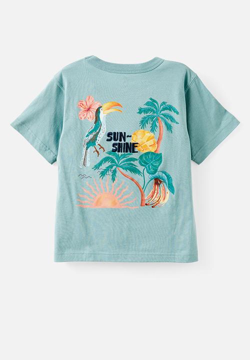 Cotton On - Jonny short sleeve graphic print tee - rusty aqua/sunshine