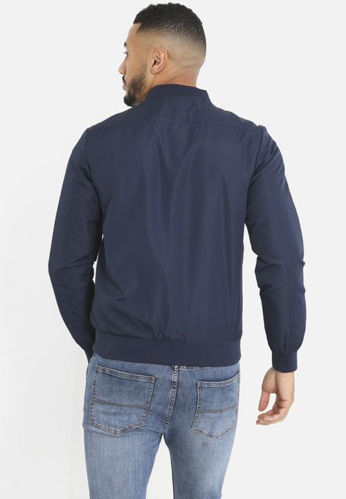 Brave Soul - Bomber Jacket With Ribbed Hem  - Navy