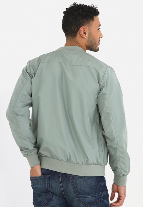 Brave Soul - Bomber Jacket With Ribbed Hem - Sage